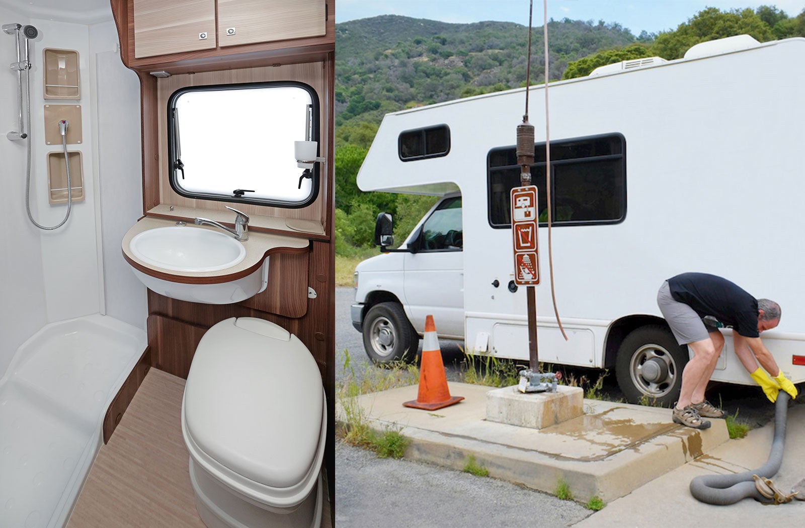 Portable RV/camper toilet and holding tank setup in Biloxi, Mississippi